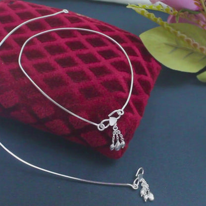 925 Sterling Silver women light weight Chain Anklet Pair 10.3"