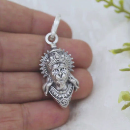 925 Real Sterling Silver Lord Hanuman Divine Pendant