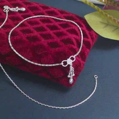 925 Sterling Silver women Chain Anklet Pair 10.3"