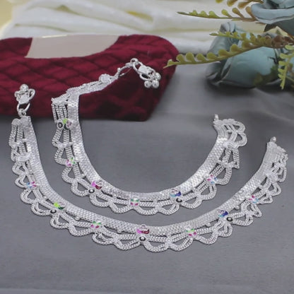 Real Sterling Silver women Bridal style Pink CZ Anklet Ankle Bracelet 10.3"