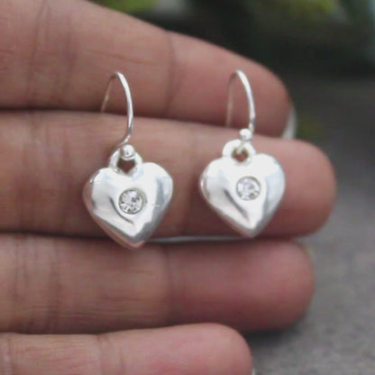 Daily Wear 925 Sterling Silver White CZ Heart Dangle Earrings