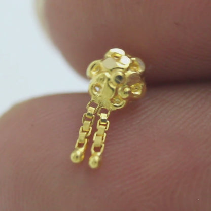 18K Real Gold Dangling Chain Push Pin Nose Stud