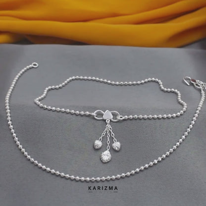 Girlish 925 Sterling Silver excellent ball beaded Chain Anklet Pair 10.3"