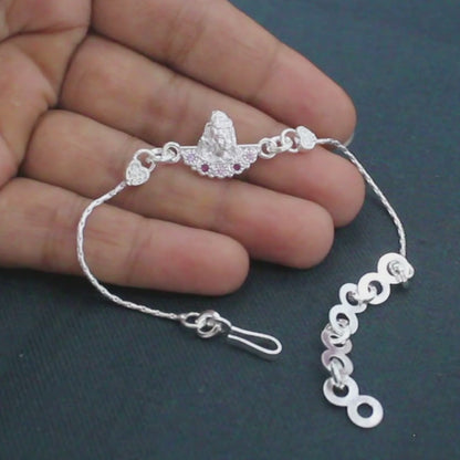 Real Silver Bracelet Pink CZ Shiv Rakhi 6"