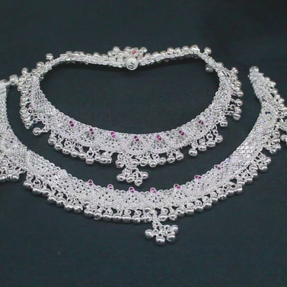 Real Silver Women Multi CZ Dulhan Panjeb Anklet – Pair 10 inch