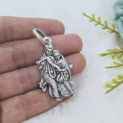 925 Real Sterling Silver Divine Radha Krishna Pendant