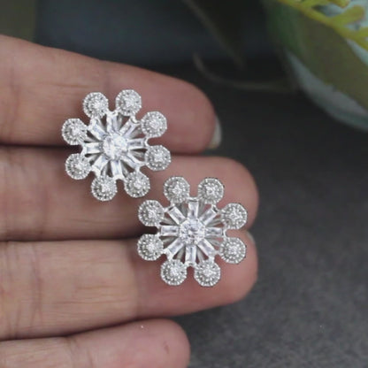 Daily wear 925 Sterling Silver White CZ Flower Studs Earrings