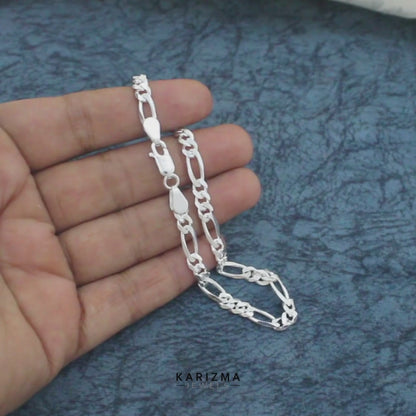 925 Sterling Silver handmade Figaro Link Men's Chain Bracelet 8.5"