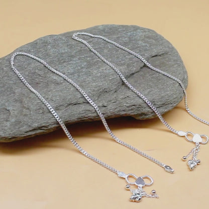925 Sterling Silver Curb Chain daily wear Anklet Payal Pair 10.3"