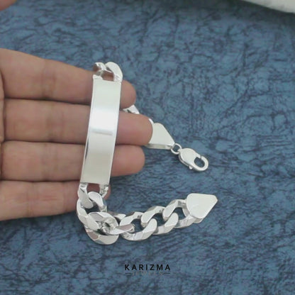 925 Sterling Silver Men's Identity Plate Curb Chain Excellent gifting Bracelet 8.3"