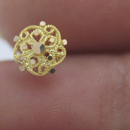 18K Real Gold Intricate Floral Filigree Nose Stud