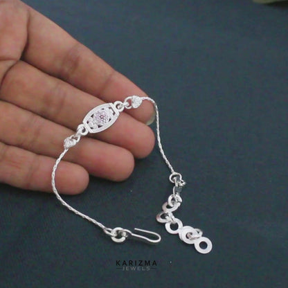 Real Silver Bracelet Pink CZ fabulous Rakhi 6"
