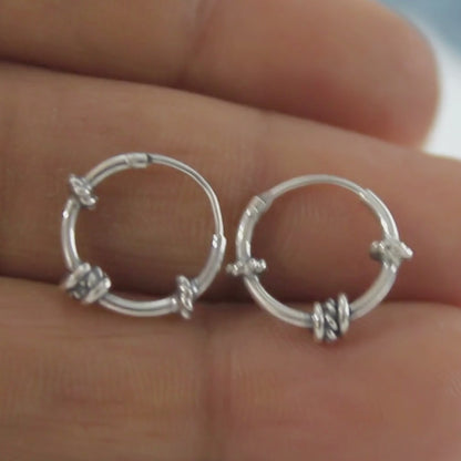 925 Real Sterling Silver Oxidized light weight rope design bali hoop earrings for women - Pair