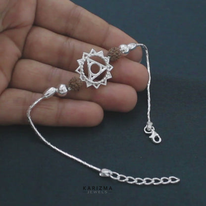 925 Real Silver Bracelet Throat Chakra Rakhi 7.5"