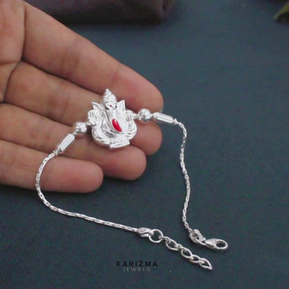 925 Real Sterling Silver Bracelet Ganesha Rakhi 7.5"