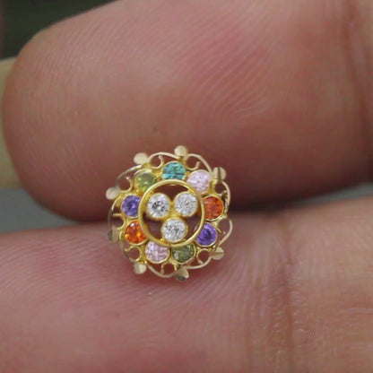 18K Real Gold Women Multicolour CZ amazing Nose Pin nose ring Push Pin