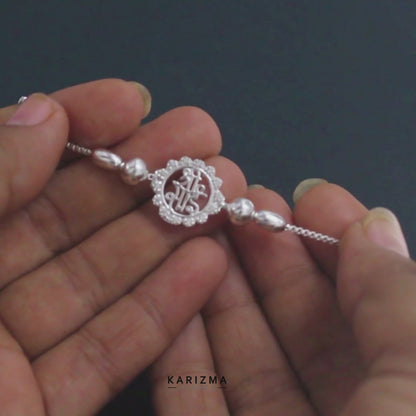 925 Real Silver Bracelet White cz Shri Sai Rakhi  7.8"