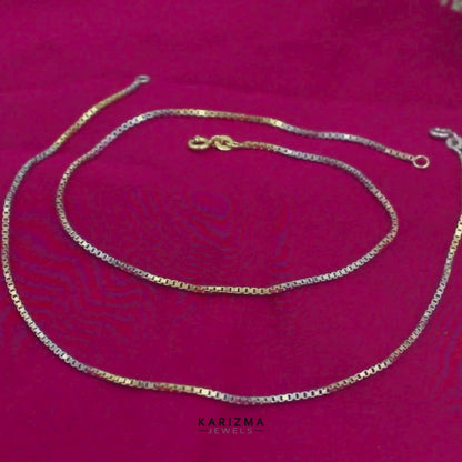 Trendy three tone Girlish 925 Sterling Silver box Chain Anklet Pair 10.3"