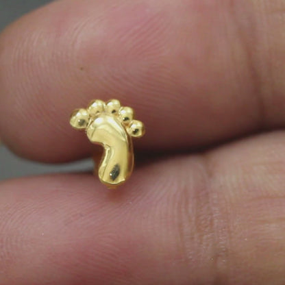 18K Real Solid Gold women amazing Feet Nose pin cum Earring Gold Screw Back