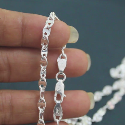 925 Real Sterling Silver Puffed Mariner Neck Chain 20"