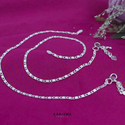 925 Sterling Silver women Charm Chain Anklet Pair 10.3"