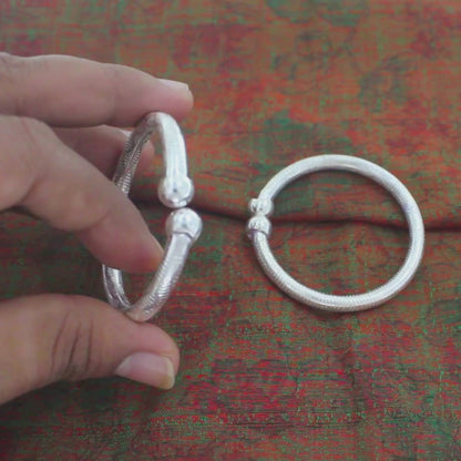 Handmade Open-cuff Real Silver Bangles for Kids Pair