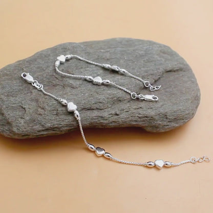 925 Sterling Silver Heart Charm Kids Toddlers Anklet Payal - 6 inch