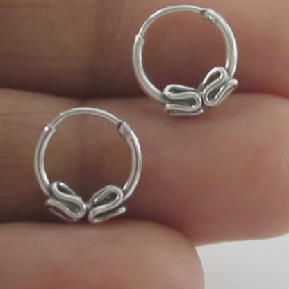 Cute 925 Real Sterling Silver Oxidized small Bali hoop Earrings for Girls - Pair