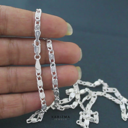 925 Sterling Silver  unique trendy Unisex JALEBI DESIGN Neck Chain 22"