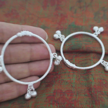 Real Silver handmade kids Bangles Bracelet With Jingle Bells - Pair