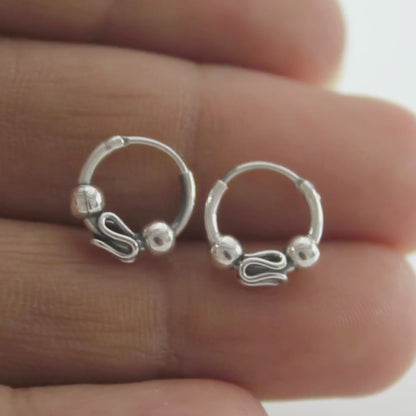 925 Real Sterling Silver Oxidized Bali hoop earrings for Girls - Pair