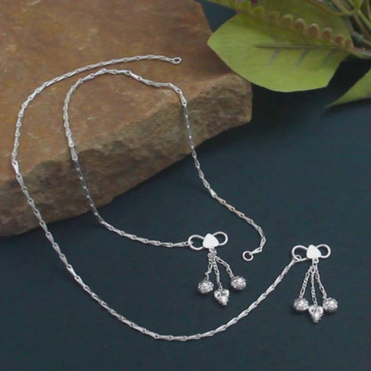 925 Sterling Silver women Rice design Chain Anklet Pair 10.3"