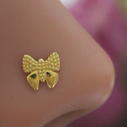 18K Real Gold Butterfly Two in One women Nose pin cum Earring  Gold Screw Back