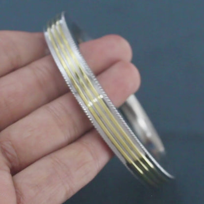 Stylish Golden Line Square Design Stainless Steel Kada for Men