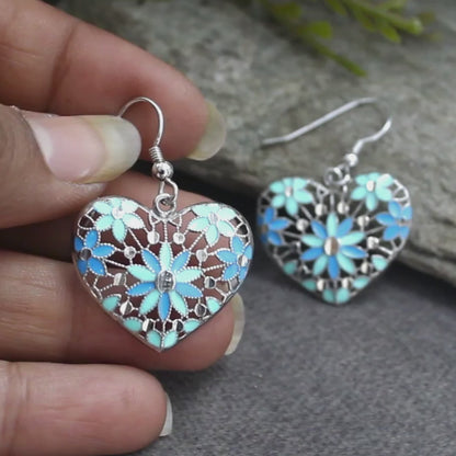 925 Sterling Silver Petal Love Heart Drops Earrings