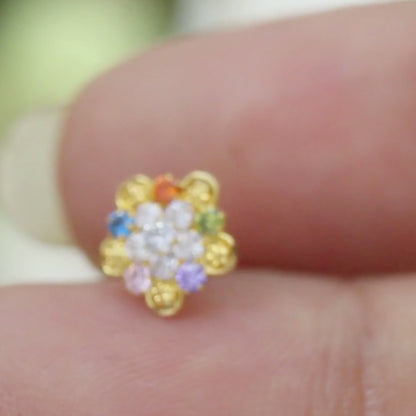 18K Real Gold Women Multicolour CZ Excellent Nose Pin nose ring Push Pin