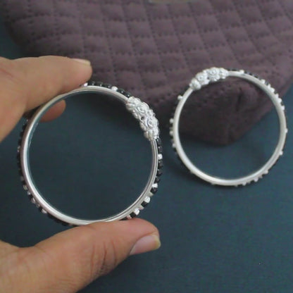 Real Silver cultural design Black Beads Nazariya kids Bangles Bracelet - Pair
