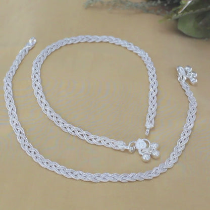 Real Silver Twisted Rope Payal Women Anklet Pair 10.3"