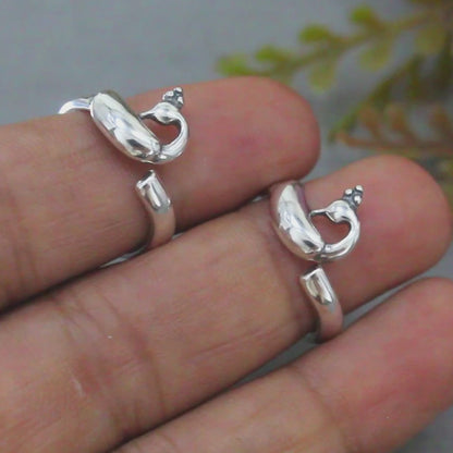 925 Real Sterling Silver women Oxidized  Peacock Bichiya Toe Ring - Pair