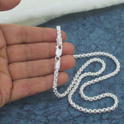 925 Hallmarked Sterling Silver Round Box Chain - 20 inch
