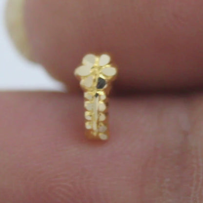 Daily wear Vertical Flower 18K Real Gold Push Pin Nose Stud