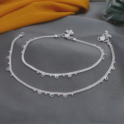 Real Silver Chandi Ki Meenakari Payal Anklet for Women - 10.3 in