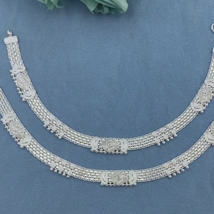 Traditional Real Sterling Silver women Pink CZ Anklet Ankle Pair 10.3"