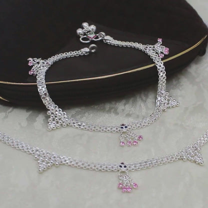 Real Sterling Silver Multi CZ Bridal Design Pajeb Anklet 10.3 in