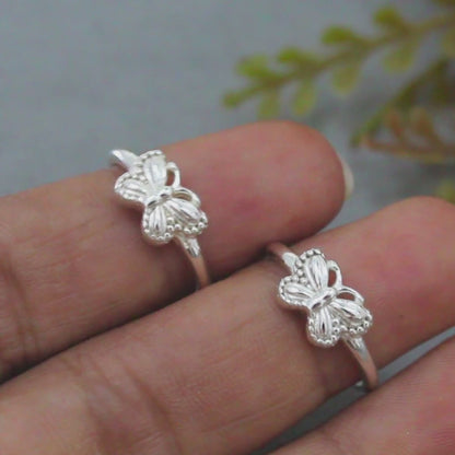925 Real Sterling Silver women amazing Butterfly Toe Ring - Pair