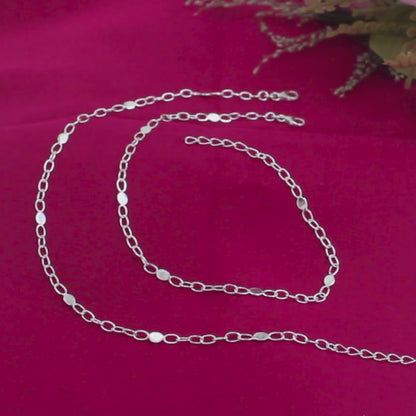 925 Sterling Silver Beach Look Chain Payal Anklet Pair 10.5"