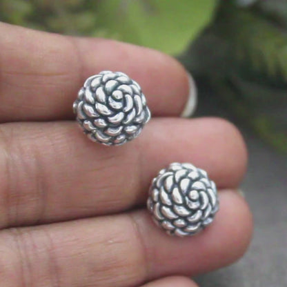 925 Sterling Silver Oxidized Cute Floral Rose Stud Earrings for Women & Girls