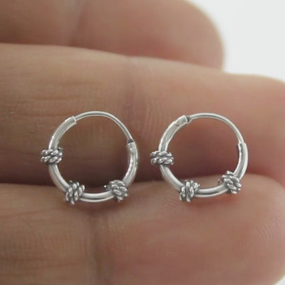 Trendy 925 Real Sterling Silver Oxidized rope design small hoop earrings for Girls - Pair