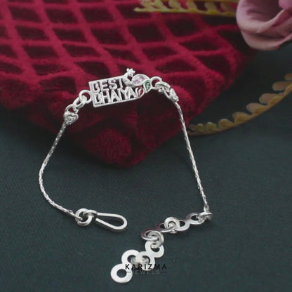 Real Silver Bracelet CZ Best Bhaiya Peacock Rakhi 6.2"