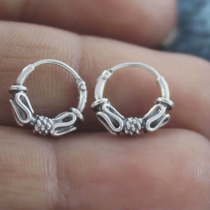 925 Real Sterling Silver Oxidized wired style bali hoop earrings for Girls - Pair